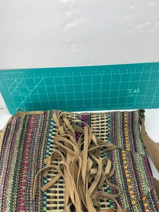 SATINATO Hobo Bag Women’s Brown Multi Fringe Woven Suede Festival - Picture 10 of 12